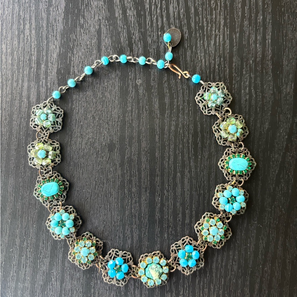Vintage Venetian Turquoise Floral Statement Necklace - Women’s Jewelry